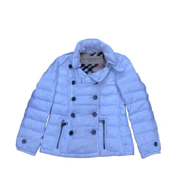 RARE Burberry Goose Down Jacket White Burberry Brit Puffer Coat Medium - Picture 1 of 16